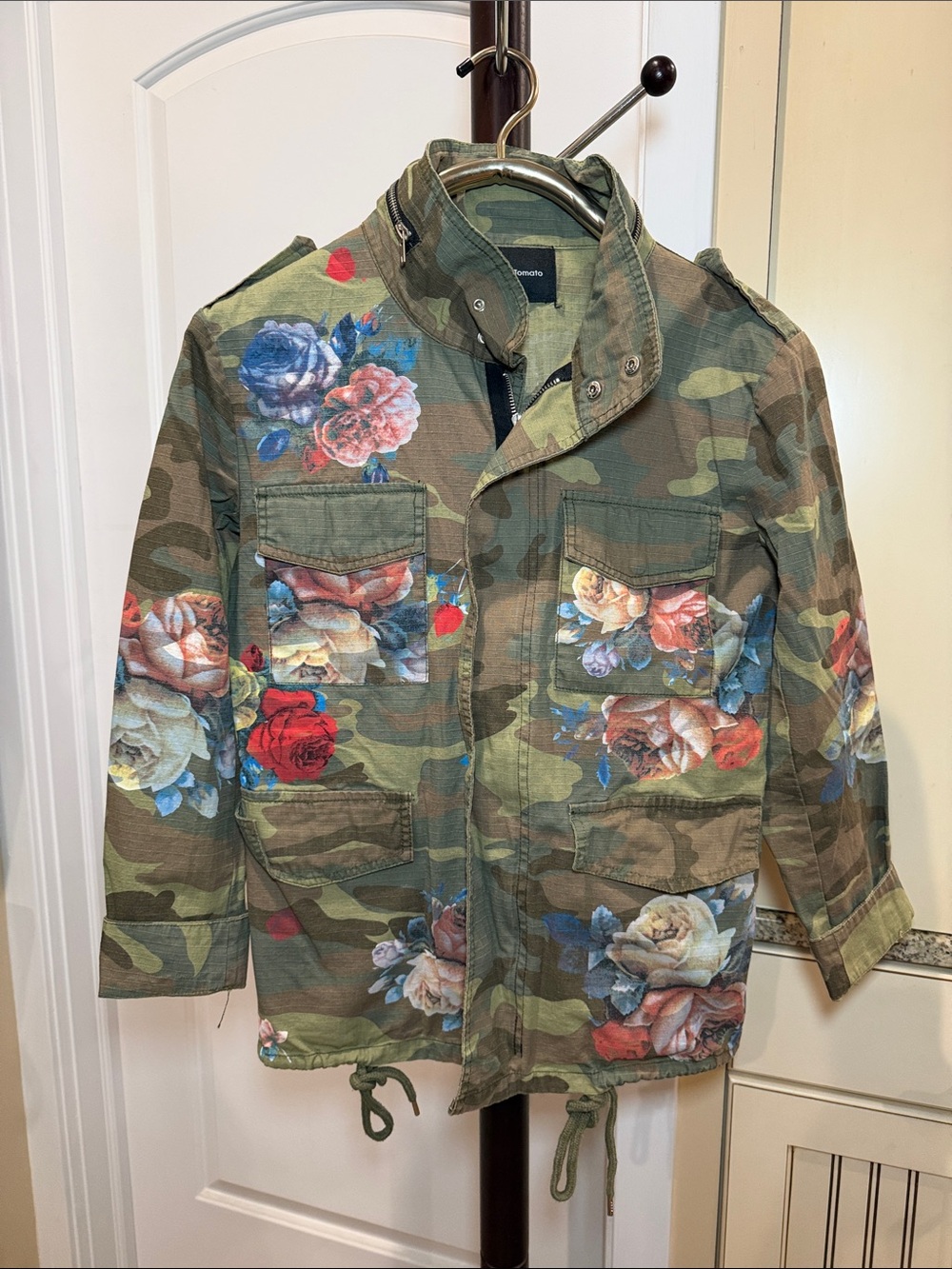 Floral Camo Utility Jacket - Green with Multicolor Roses